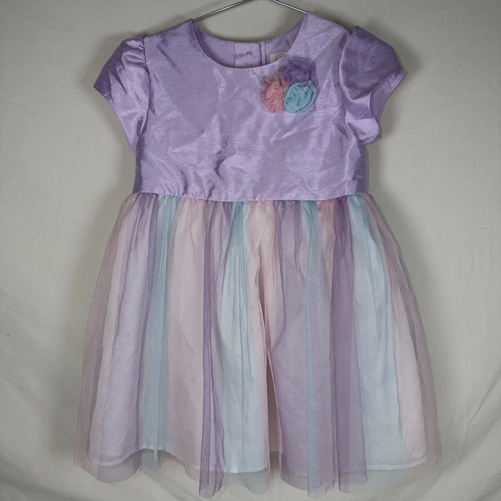 Wonder Nation Girls Lavender Pastel Tulle Dress Size 4T Floral Appliqué